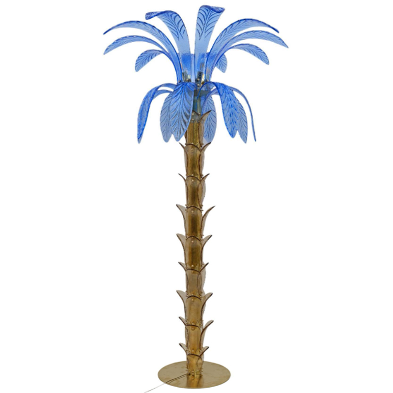 Торшер Glass Decorated Palm Floor Lamp Blue Листья Пальмы  Золотой Синий в Краснодаре | Loft Concept 