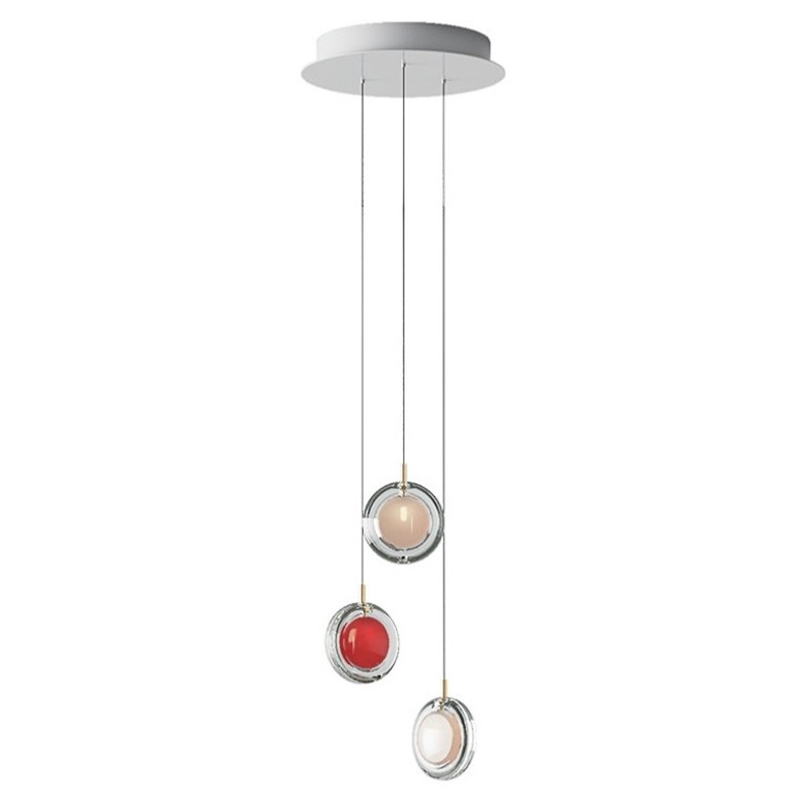Люстра Lens 3 красный в стиле Bomma Прозрачное Стекло Красный Белый в Краснодаре | Loft Concept 