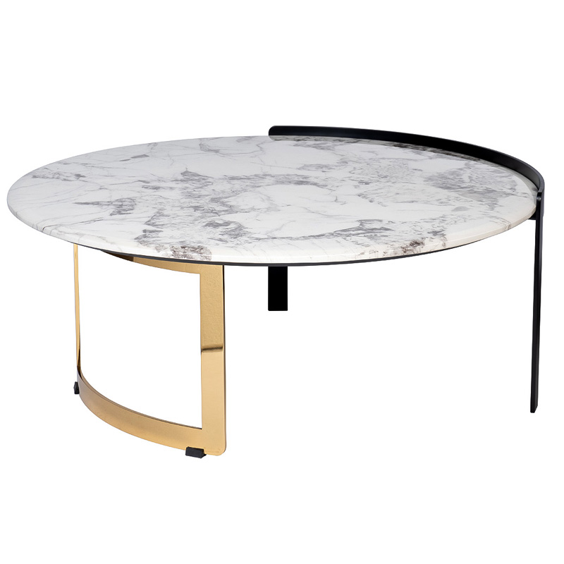 Кофейный стол Rodgeir Coffee Table Черный Глянцевое золото Белый Мрамор Bianco в Краснодаре | Loft Concept 