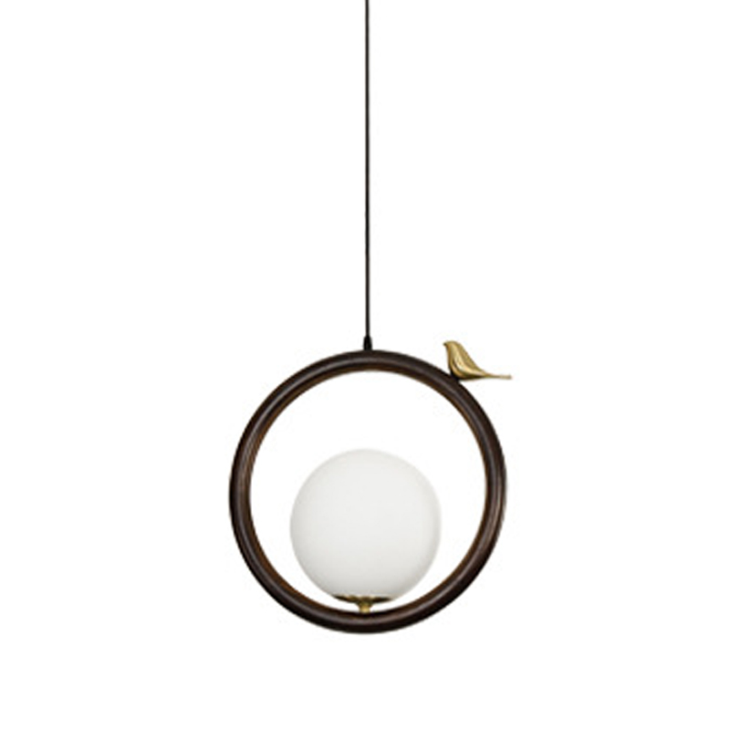 Светильник с птичкой Bird Wood Ring Hanging Lamp Латунь Белый Коричневый в Краснодаре | Loft Concept 