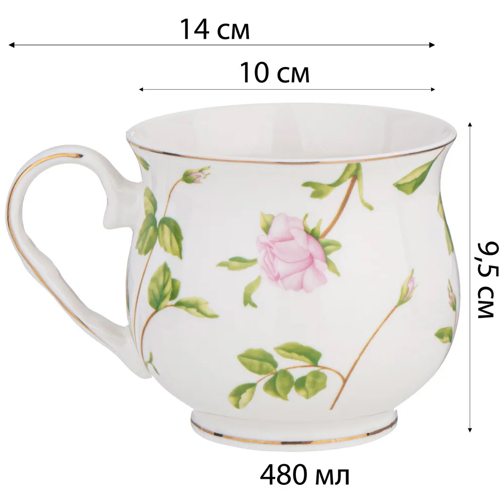 Кружка фарфоровая белая с цветочным принтом 480 мл Flower Porcelain Collection в Краснодаре