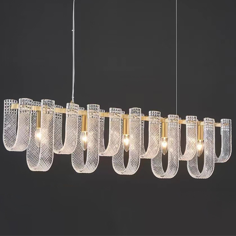 Линейная Люстра Prudence Textured Glass Linear Chandelier B Прозрачное Стекло Золотой в Краснодаре | Loft Concept 