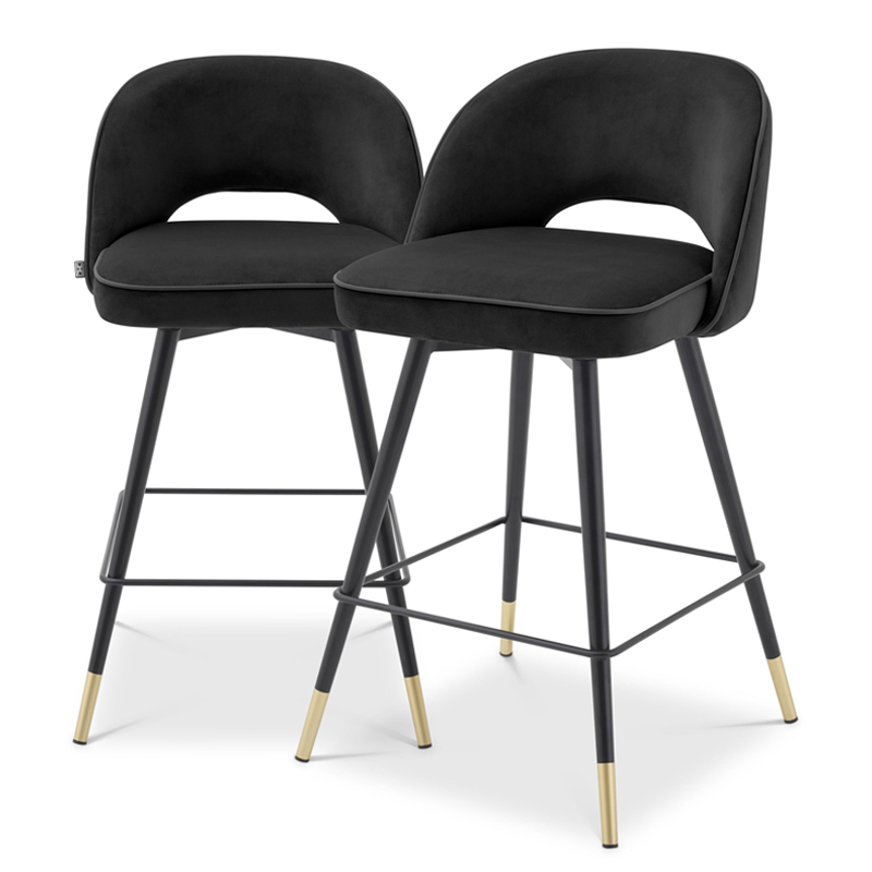 Комплект полубарных стульев Eichholtz Counter Stool Cliff set of 2 black Черный Латунь в Краснодаре | Loft Concept 