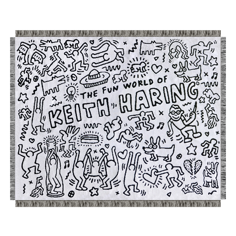 Покрывало граффити черно-белое Кит Харинг Keith Haring Bed Сover Черно-белый в Краснодаре | Loft Concept 