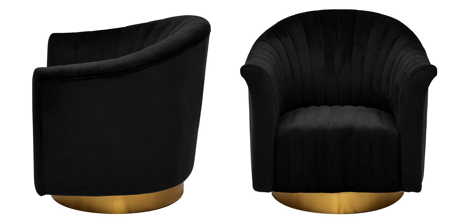 Кресло вращающееся в чёрной велюровой обивке Toronto Black Armchair - фото