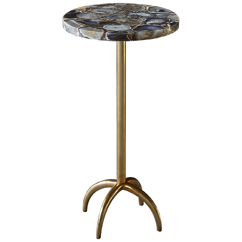 Приставной столик со столешницей из агата Grey Agate Side Table Серый Коричневый Латунь в Краснодаре | Loft Concept 