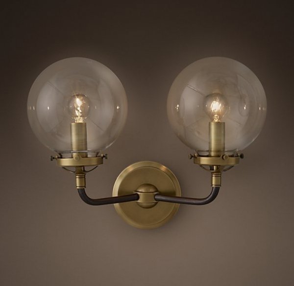 Бра Bistro Globe Clear Glass Double Sconce Brass  в Краснодаре | Loft Concept 