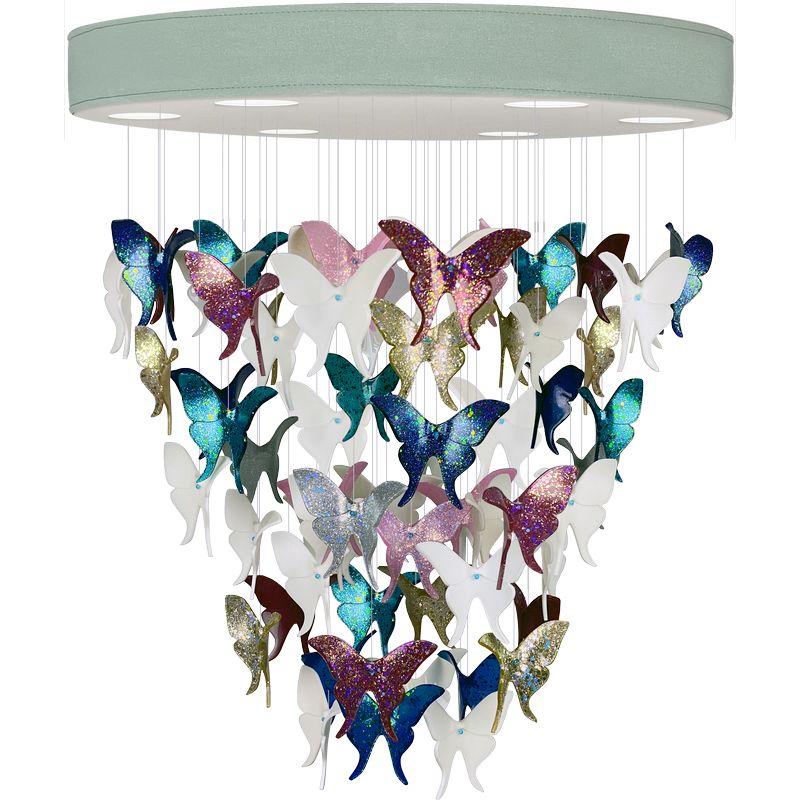 Люстра Цветные Бабочки Светло-Зеленая база Night Butterflies Chandelier Multi Color Зеленый Мульти в Краснодаре | Loft Concept 