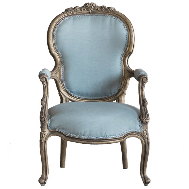 Кресло Arm Carved Chair  blue linen Голубой пастельный Темный дуб в Краснодаре | Loft Concept 