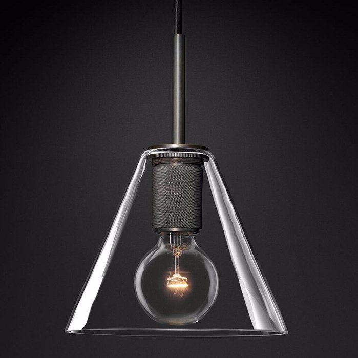 Подвесной светильник RH Utilitaire Funnel Pendant Black Темная бронза Прозрачное Стекло в Краснодаре | Loft Concept 