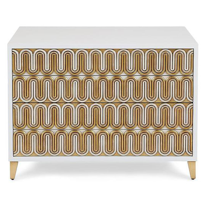 Комод Park Avenue Brass Wave Pattern Chest of Drawers Белый Золотой в Краснодаре | Loft Concept 