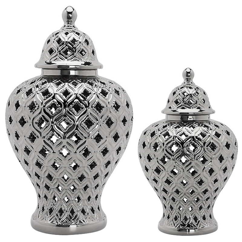 Ваза с крышкой Ceramic Silver Carving Vase Серебряный в Краснодаре | Loft Concept 