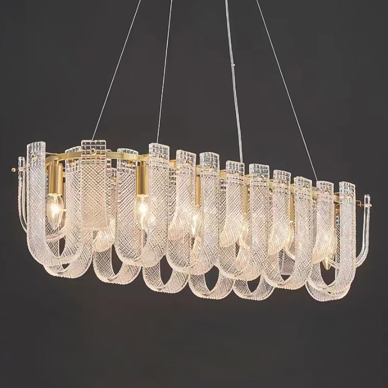 Линейная Люстра Prudence Textured Glass Chandelier A Золотой Прозрачное Стекло в Краснодаре | Loft Concept 