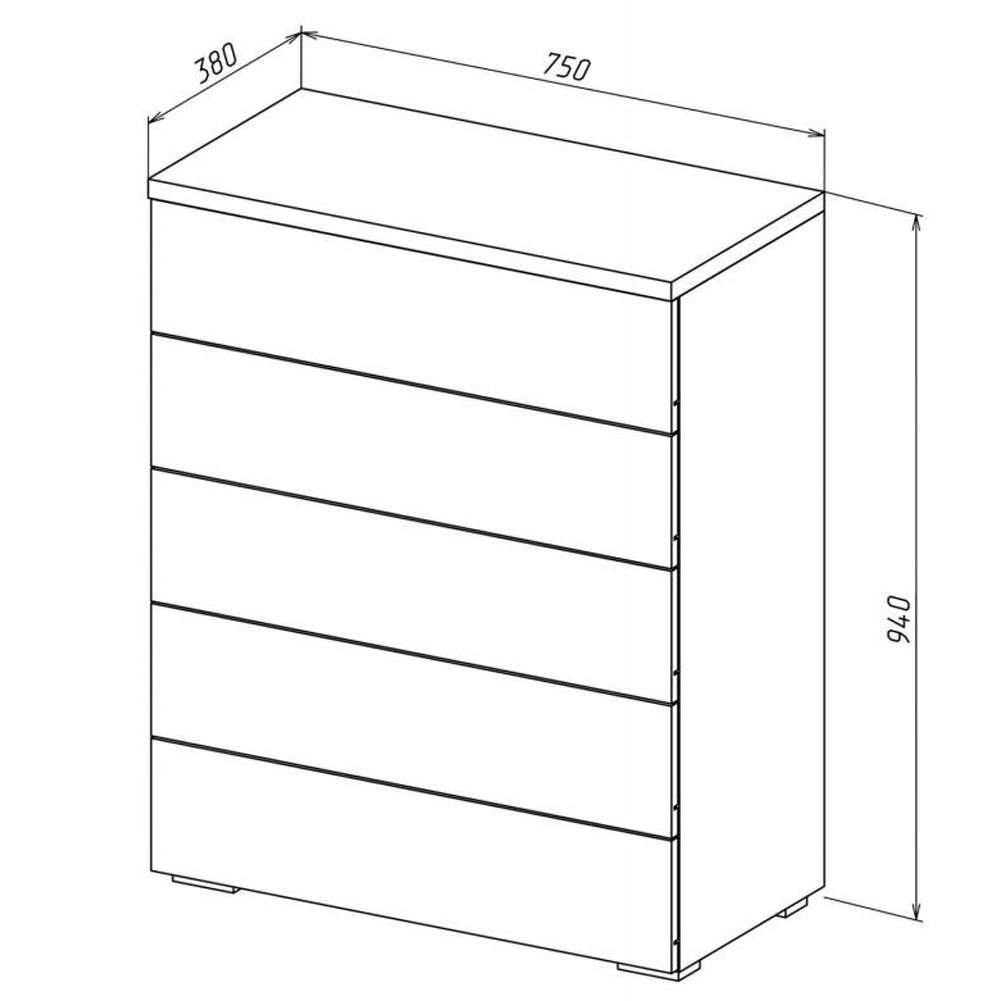 Комод с белым глянцевым фасадом с 5-ю ящиками Grace of Furniture  в Краснодаре