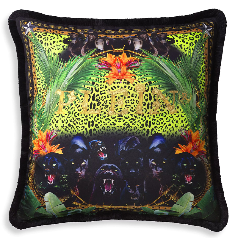 Подушка Philipp Plein Cushion Silk Jungle 70 x 70 Черный Мульти в Краснодаре | Loft Concept 