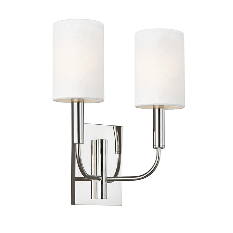 Бра с прямоугольным основанием и 2-мя белыми цилиндрическими льняными абажурами Feiss Никель Бежевый Латунь в Краснодаре | Loft Concept 