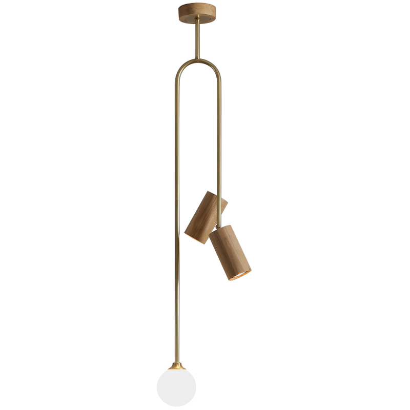 Потолочный светильник Ando Wooden Metal Brass Light 3 плафона Древесина Коричневый Латунь в Краснодаре | Loft Concept 