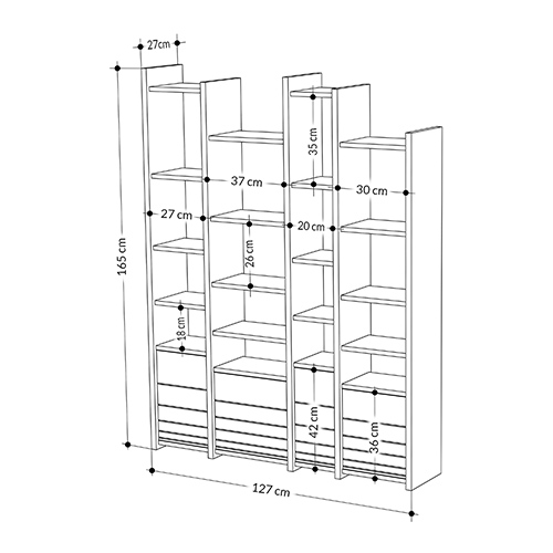 Стеллаж прямой ассиметричный с полками и 4-мя дверцами ARYA BOOKCASE WHITE в Краснодаре