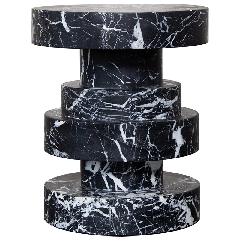 Приставной стол Apollo Stool Nero Marquina дизайн Kelly Wearstler Черно-белый Черный Мрамор Nero в Краснодаре | Loft Concept 