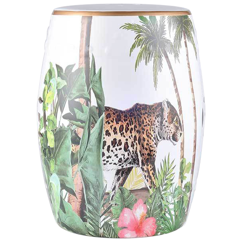 Керамический табурет Leopard Tropical Animal Ceramic Stool White Белый Зеленый Коричневый в Краснодаре | Loft Concept 