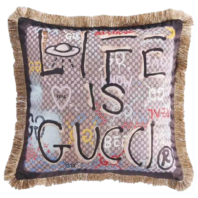 Декоративная подушка Cтиль Gucci Life is Gucci Коричневый Мульти в Краснодаре | Loft Concept 