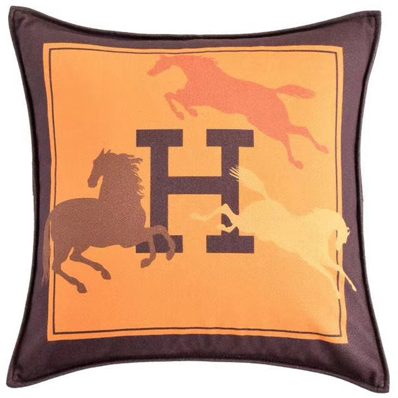 Декоративная подушка Hermes Horse 45 Желтый Коричневый Оранжевый в Краснодаре | Loft Concept 