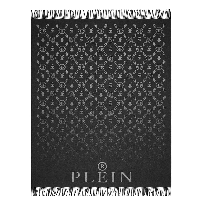 Плед Philipp Plein Plaid Cashmere Monogram Черный Серый в Краснодаре | Loft Concept 