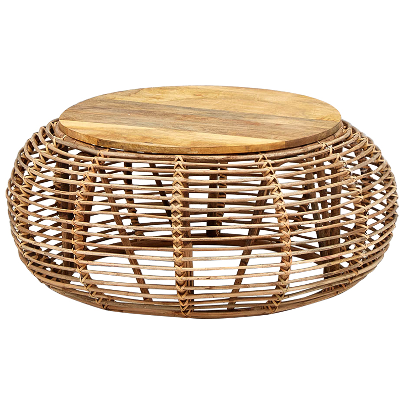 Плетеный кофейный стол с деревянной столешницей Wicker Wood Coffee Table Древесина в Краснодаре | Loft Concept 