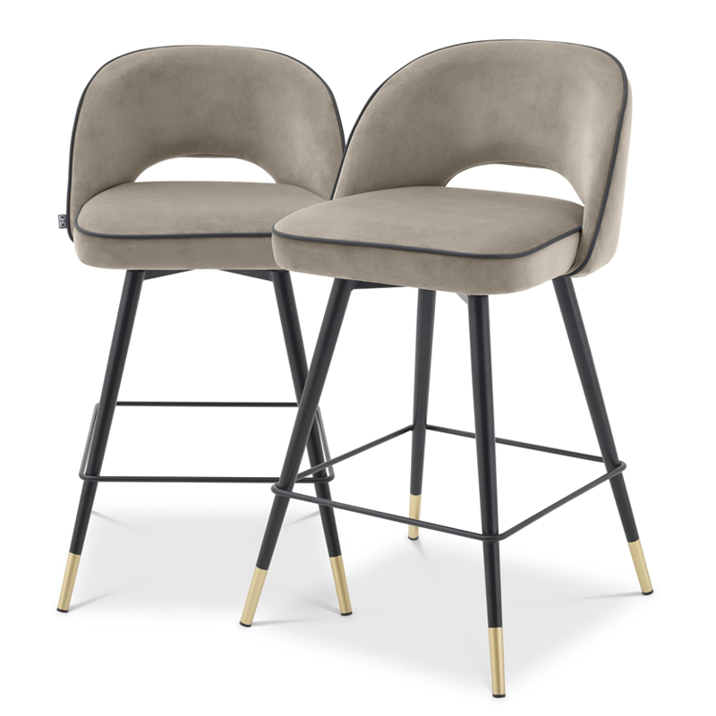 Комплект полубарных стульев Eichholtz Counter Stool Cliff set of 2 greige Бежево-серый Черный Латунь в Краснодаре | Loft Concept 