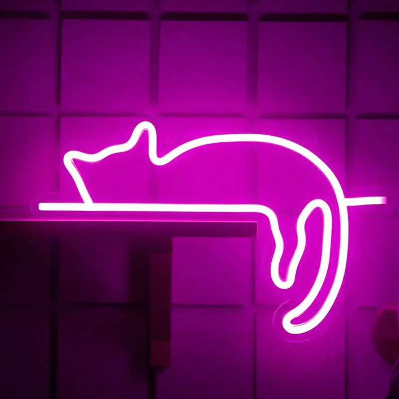 Неоновая настенная лампа Sleeping Kitten Neon Wall Lamp Розовый в Краснодаре | Loft Concept 