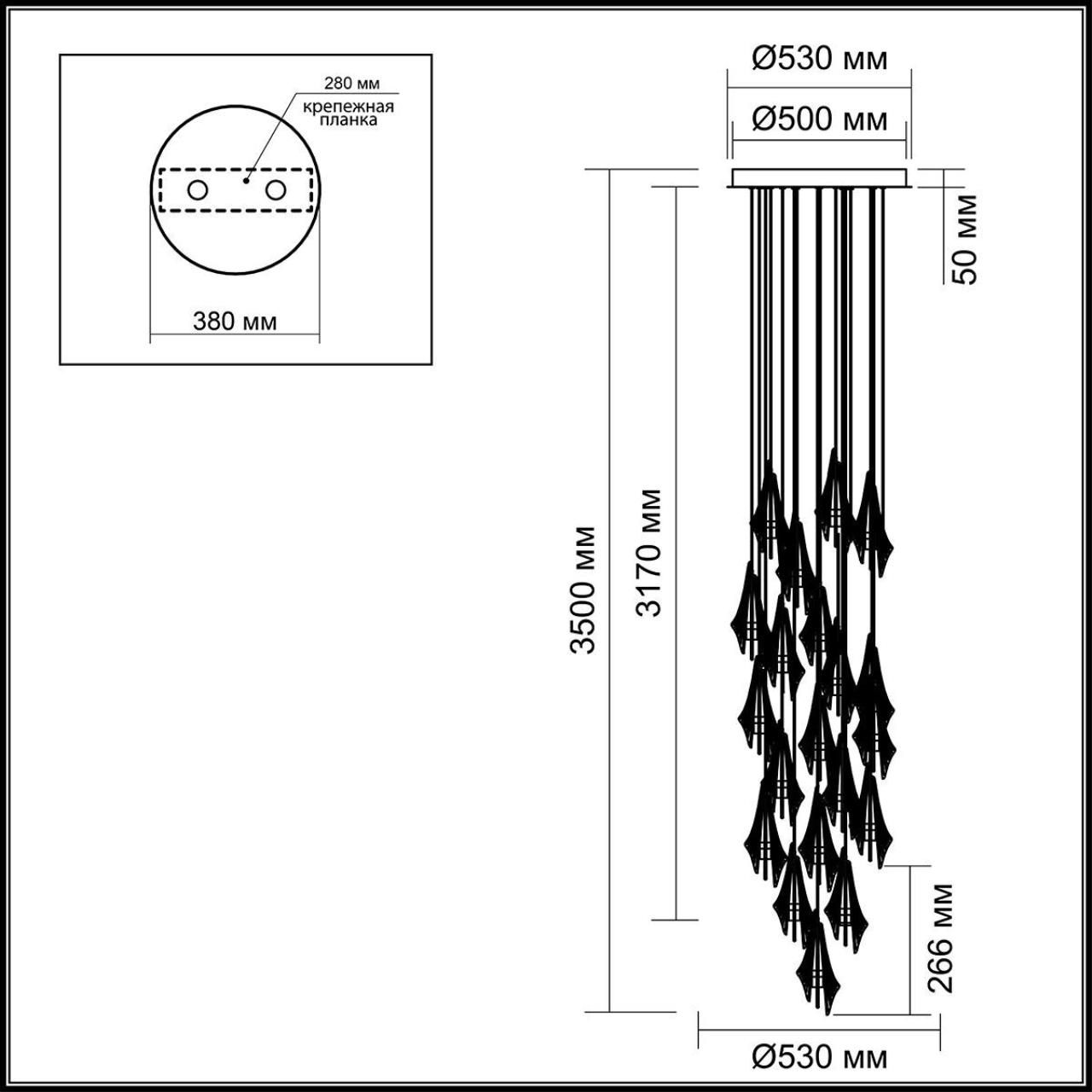 Люстра каскадная с 24-мя рельефными прозрачными плафонами в форме лепестков Glass Pod  в Краснодаре