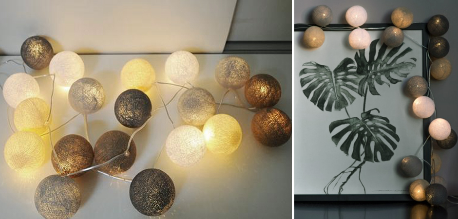 Гирлянда хлопковые фонарики Сotton Ball Sand-Grey - Loft-Concept в Краснодаре