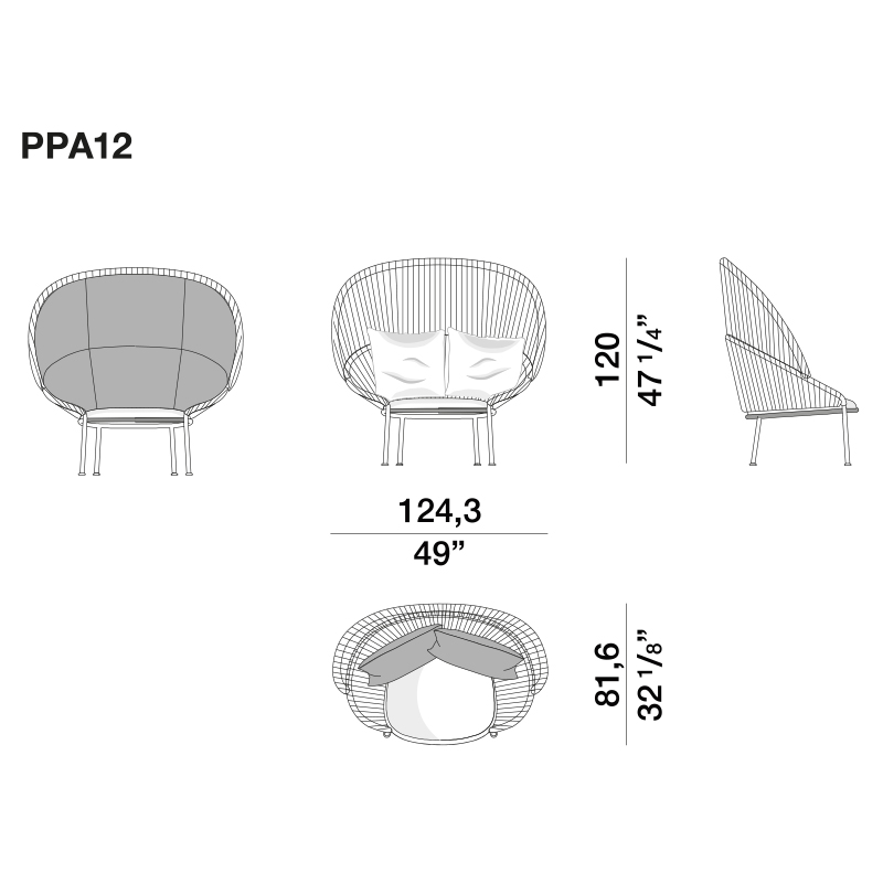 Дизайнерское уличное кресло с веревочной спинкой PETALO Armchair в Краснодаре