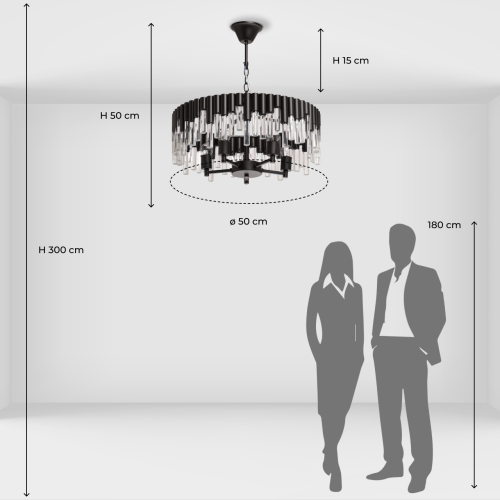 Люстра круглая из матового черного металла с подвесками из прозрачных стеклянных трубок Noir Tubes в Краснодаре