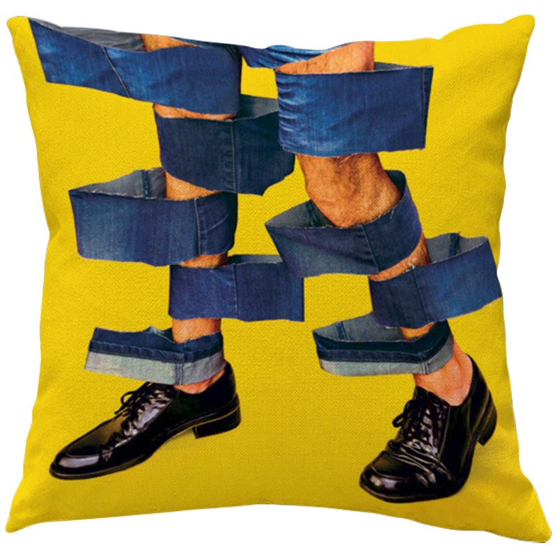 Декоративная подушка Seletti Cushion Jeans Желтый Синий Черный в Краснодаре | Loft Concept 