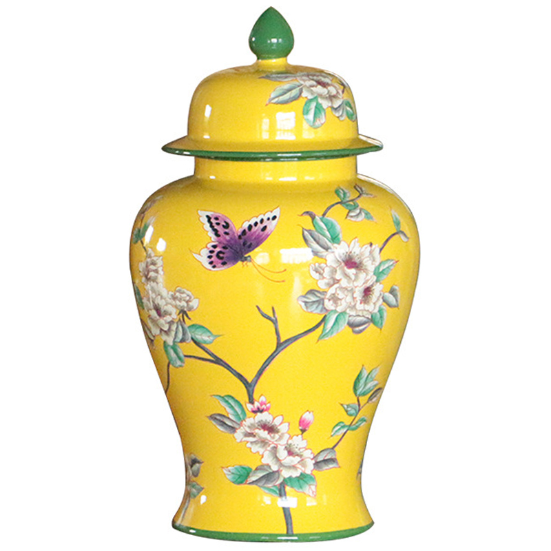 Ваза с крышкой Porcelain Yellow Garden Vase Желтый Зеленый в Краснодаре | Loft Concept 