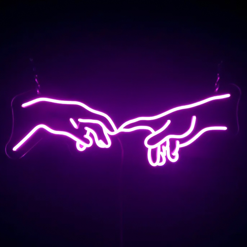 Неоновая настенная лампа Creation of Adam Hands Neon Wall Lamp Фиолетовый в Краснодаре | Loft Concept 