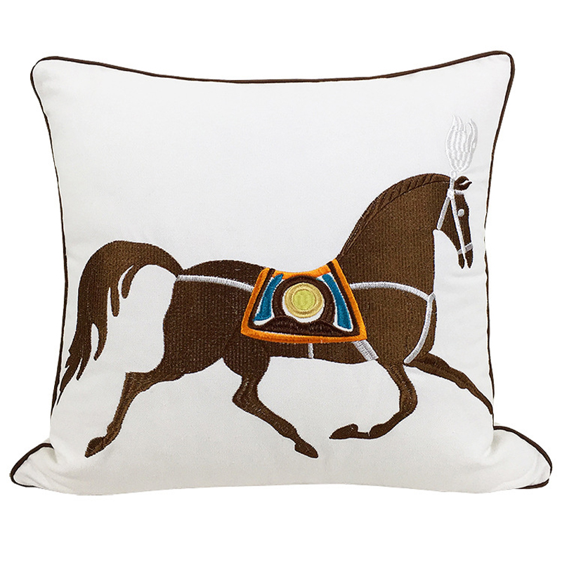 Декоративная подушка Hermes Horse Pillow Белый Коричневый Мульти в Краснодаре | Loft Concept 