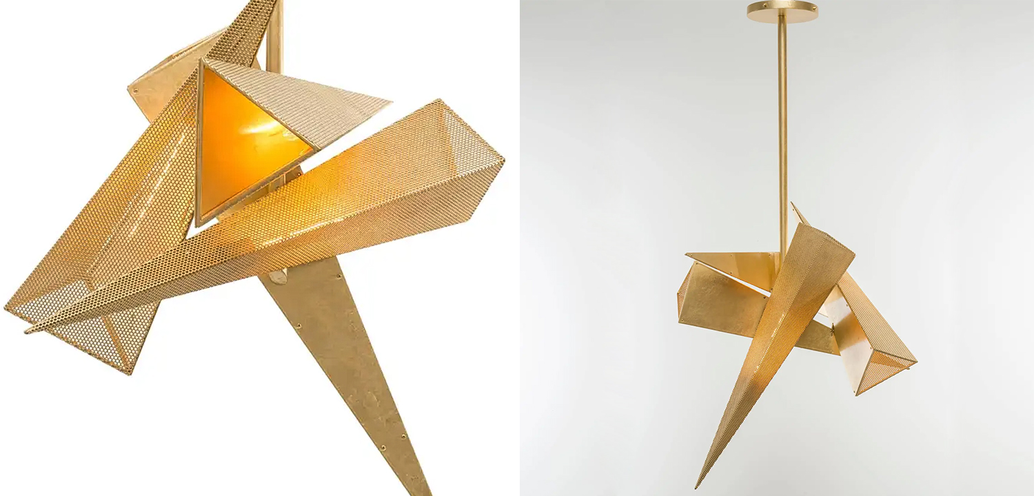 Люстра Susan Hornbeak TRYSTAN CHANDELIER - Gold Leafed Perforated Steel Pyramids Gold - фото