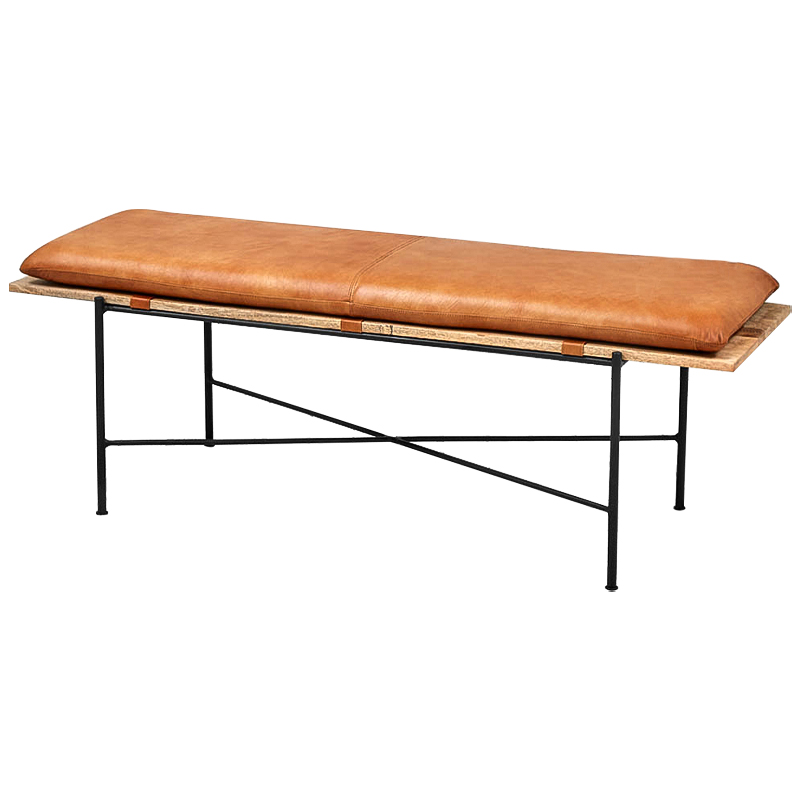 Банкетка Leather Metal Wood Bench Карамель Древесина Черный в Краснодаре | Loft Concept 