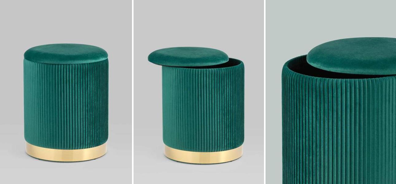Пуф с ящиком Beatrice изумрудный Glossy Velor - фото