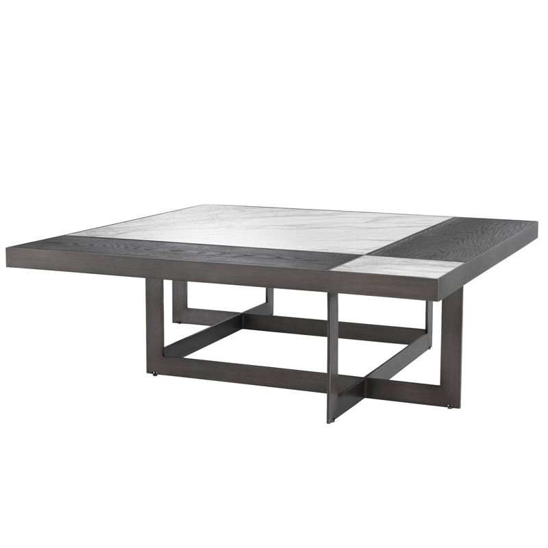 Кофейный стол Eichholtz Coffee Table Hermoza Мокко Белый Мрамор Bianco Темная бронза в Краснодаре | Loft Concept 