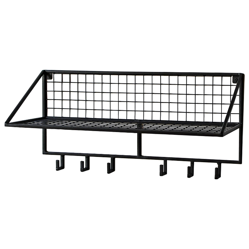 Вешалка с полкой Rhian Industrial Metal Rust Shelf Black S Черный в Краснодаре | Loft Concept 