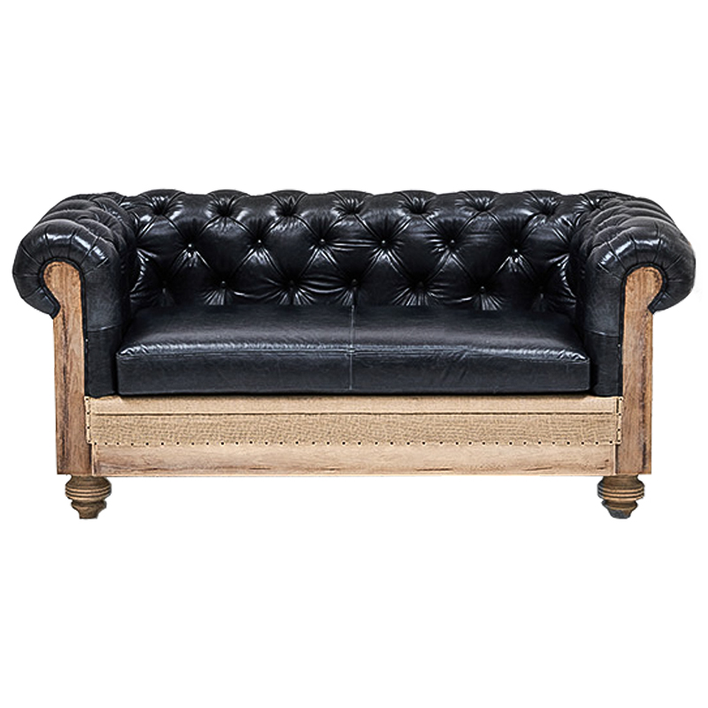 Диван Deconstructed Chesterfield Sofa double Black leather Черный Коричневый в Краснодаре | Loft Concept 