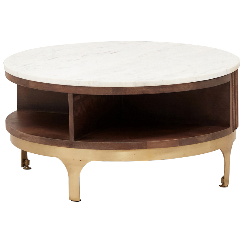 Круглый кофейный стол Sadie Round Coffee Table Белый Коричневый Латунь в Краснодаре | Loft Concept 