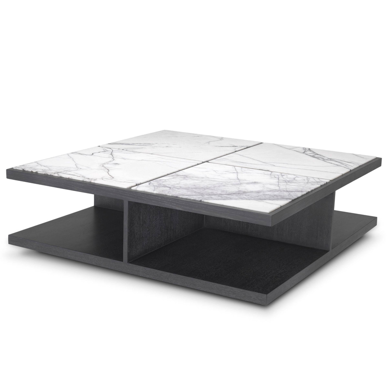 Кофейный стол Eichholtz Coffee Table Miguel Дерево Темно-Серый Белый Мрамор Bianco в Краснодаре | Loft Concept 