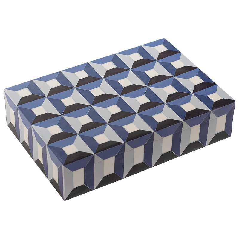 Шкатулка Squares Blue Bone Inlay Box Синий Белый Черный в Краснодаре | Loft Concept 