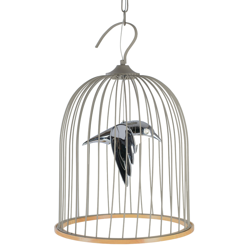 Подвесной светильник Bird in Cage Pendant Серый Хром Древесина в Краснодаре | Loft Concept 