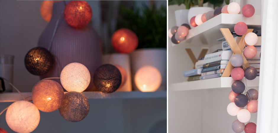 Гирлянда хлопковые фонарики Сotton Ball Dirty Rose - Loft-Concept в Краснодаре