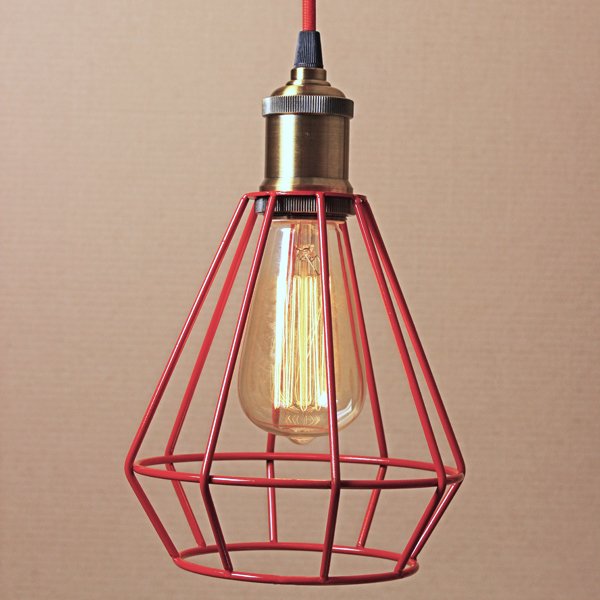 Подвесной светильник Wire Cage Pendant Punch Red Красный в Краснодаре | Loft Concept 